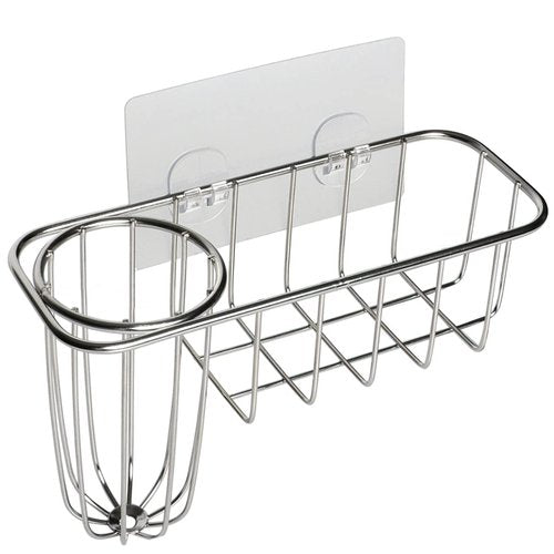 HULISEN 3-in-1 Sponge Holder for Kitchen Sink with Dish Brush Holder, Stainless Steel Caddy for Soap, Scrubber, No Drill and Rustproof, Silver