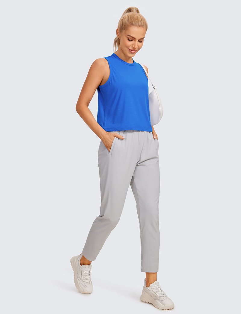 CRZ YOGA Pima Cotton High Neck Cropped Tank Tops for Women Soft Crop Workout Athletic Yoga Basic Sleeveless Shirts Strong Blue Small