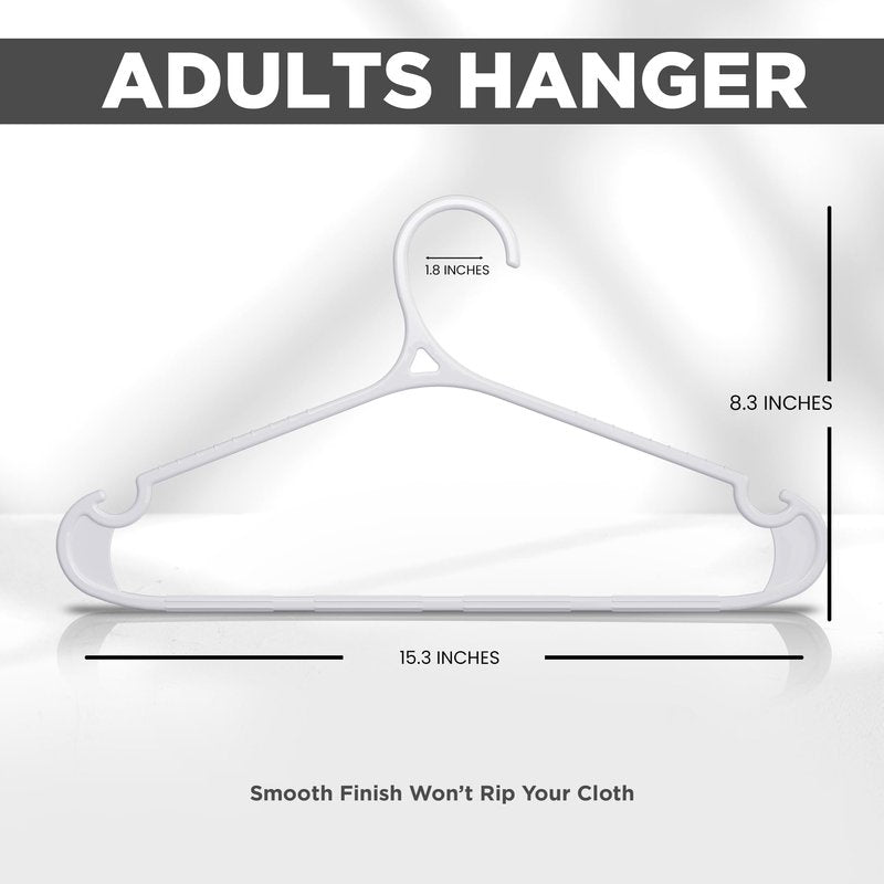 Utopia Home Plastic Hangers 50 Pack for Shirts & Pants – Space-Saving Heavy Duty Plastic Hangers with Non-Slip Shoulder Grooves & Notches - Anti-Slip Pants Bar for Increased Grip (White)