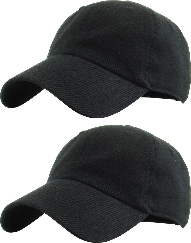 KBETHOS Classic Cotton Dad Hat Bundle Adjustable Unconstructed Plain Cap (One Size, Black + Black (2 Pack))