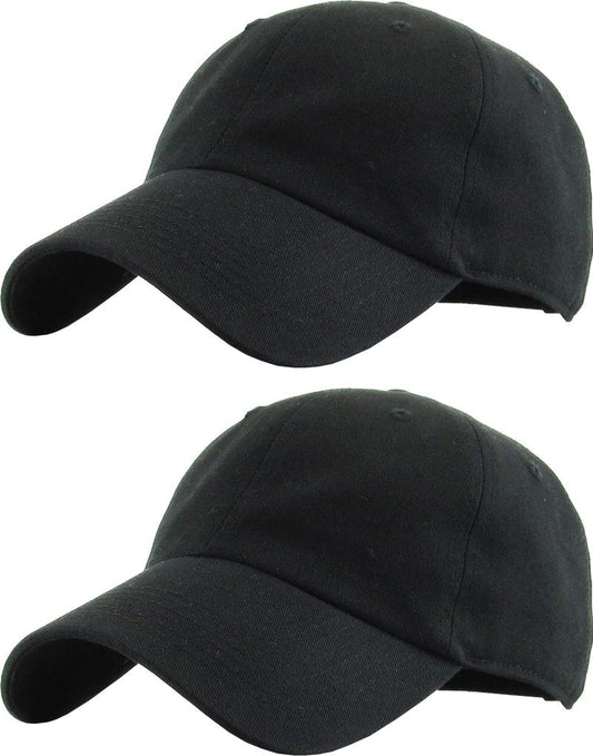KBETHOS Classic Cotton Dad Hat Bundle Adjustable Unconstructed Plain Cap (One Size, Black + Black (2 Pack))