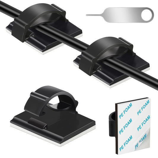 Skiennix Adhesive Cable Holder Clips - 50 Pcs Black Wire Management for Cables ≤ 6mm | Ideal for Home & Office