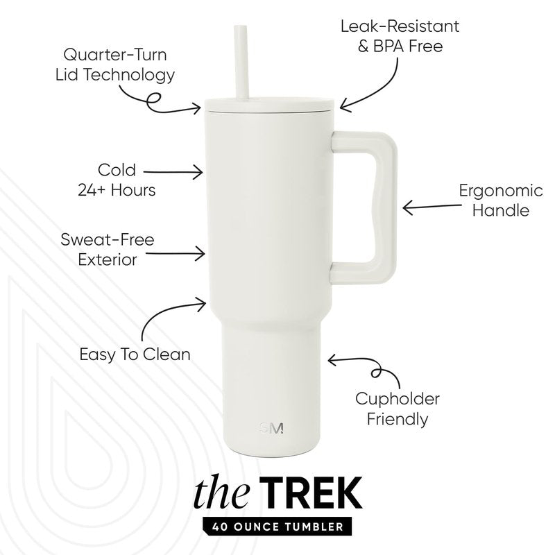 Simple Modern 40 oz Trek Tumbler with Handle and Straw Lid | Cup Holder Friendly Insulated Stainless Steel Travel Mug | Cream