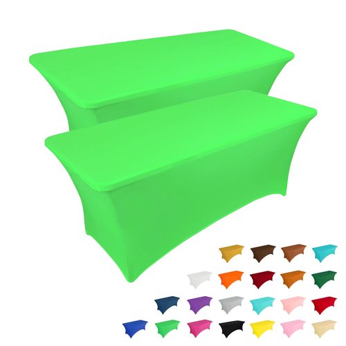 IVAPUPU 2 Pack 4FT Table Cloth for Rectangular Fitted Events Stretch Green Table Covers Washable Cover Spandex Tablecloth Protector for Party, Wedding, Cocktail, Banquet, Festival
