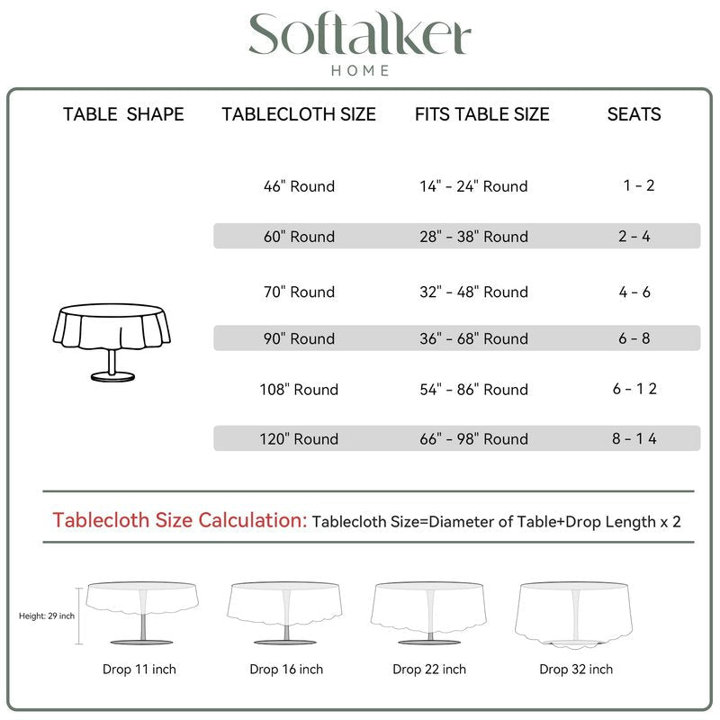 Softalker Round Tablecloth, Waterproof & Stain Resistant Table Cloth Wrinkle Free Fabric 210GSM Polyester Table Cover for Spring/Party/Outdoor - 48 inch,White