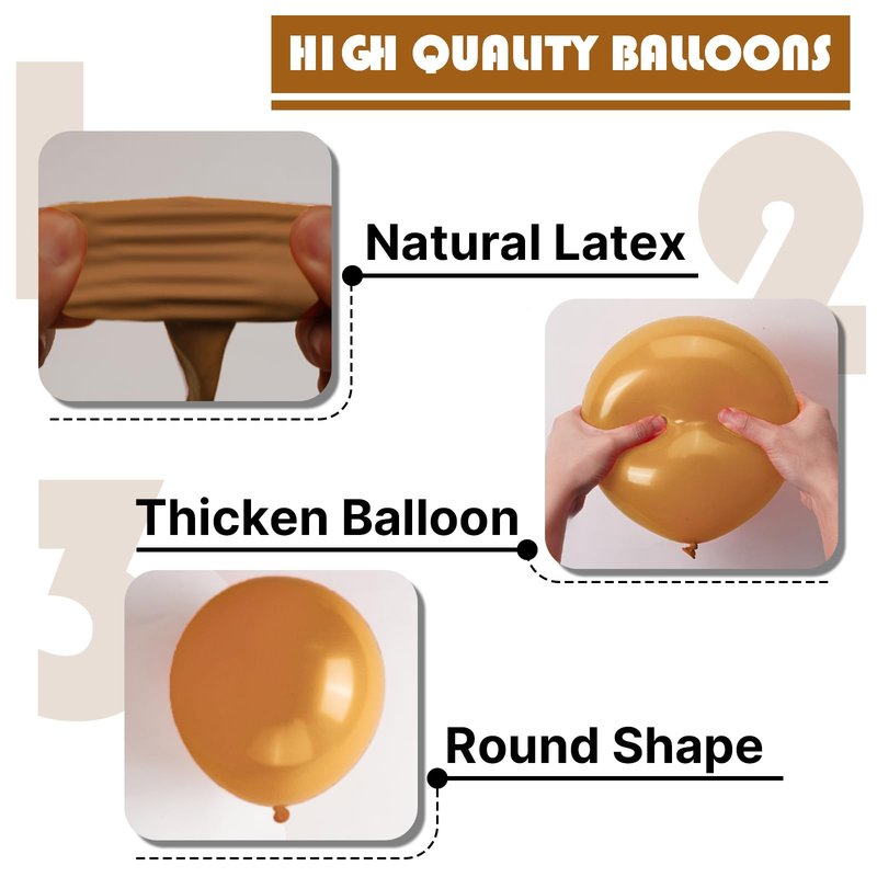 PartyWoo Tan Balloons 101 pcs 12 Inch Boho Neutral Light Brown Coffee Fall Latex Helium Balloons for Graduation Birthday Safari Boy Baby Shower Jungle Cowgirl Woodland Party Decorations Brown-F10