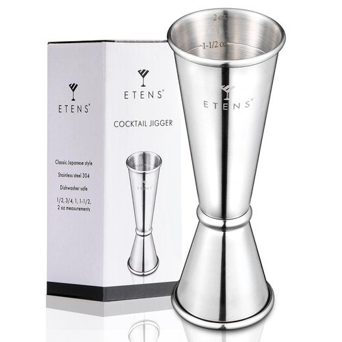 Etens Professional Japanese Jigger w/Measurements Inside – 1 oz 2 oz Cocktail Shot Measure Jigger, Bar Measuring Jigger for Bartending, Drink Measurer Cup (Silver, Stainless Steel)