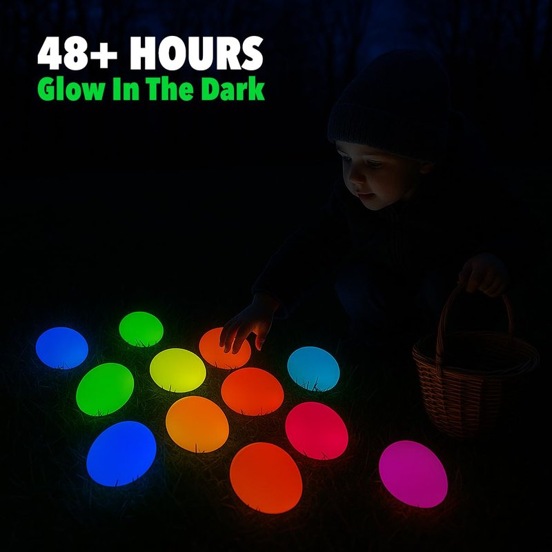 GiftExpress 50 Pcs 72 hrs Glow in the Dark Easter Eggs for Easter Hunt, Basket Fillers and Goodie Favor, Prefilled Plastic Egg, Surprising Egg - Bright Colors Light up for 3 days