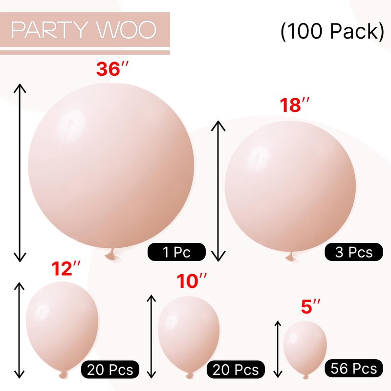 PartyWoo Pastel Orange Balloons 100 pcs Different Sizes of 36 18 12 10 5 Inch Baby Pale Light Pink Peach Latex Balloon Arch Kit Garland for Wedding Baby Shower Birthday Party Decorations Orange-Q02