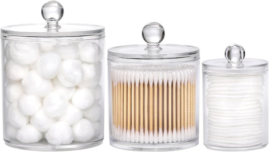 Tbestmax Cotton Swab Holder Set - Clear Apothecary Jar Dispenser with Lids | 10/20/36 Oz Sizes