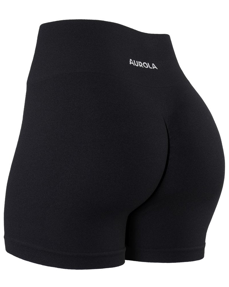 AUROLA Power Scrunch Butt Workout Shorts for Women Seamless Gym Shorts High Waist Tummy Control Yoga Biker Shorts,Black,S