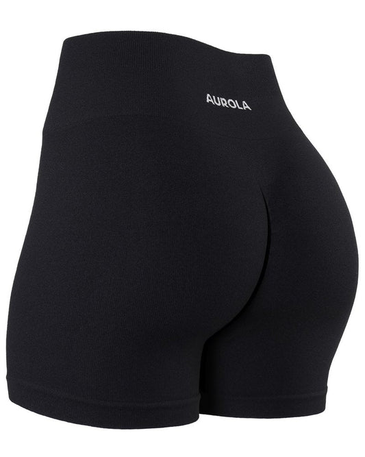 AUROLA Power Scrunch Butt Workout Shorts for Women Seamless Gym Shorts High Waist Tummy Control Yoga Biker Shorts,Black,S