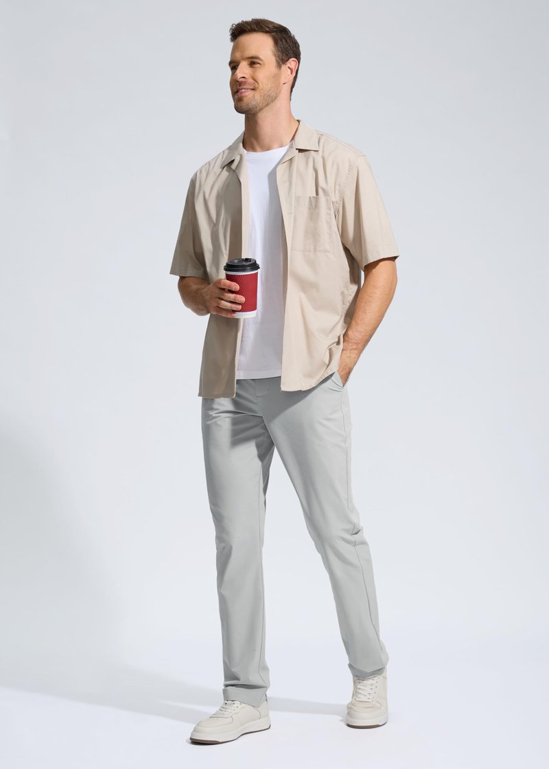 Pudolla Men's Golf Pants Work Dress Comfy Pants Casual Slacks Trousers with Pockets(Bright Gray 28Wx32L)