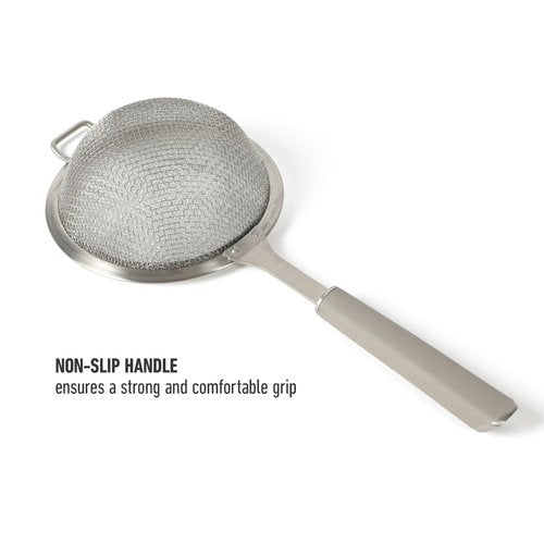 Calphalon Edge Stainless Steel Strainer w/Thermoplastic Rubber Handle - Taupe