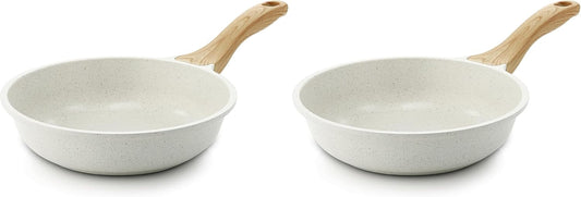 SENSARTE Nonstick Ceramic Frying Pan - 8-Inch Healthy Omelet Skillet, PFAS-Free & Induction Compatible, White (Pack of 2)