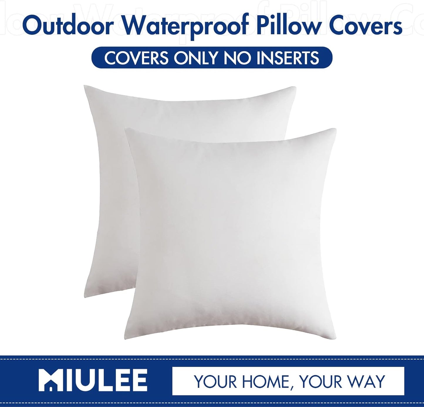 MIULEE Decorative Outdoor Throw Pillow Covers - Waterproof Faux Linen Cushion Cases | 24x24 Inch White (Pack of 2)