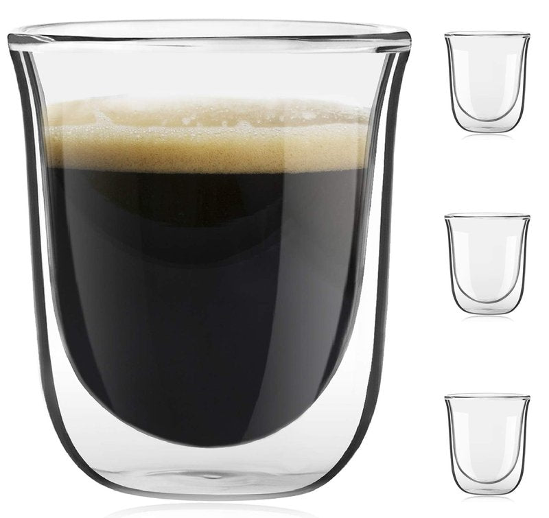 JoyJolt Javaah Double Walled Espresso Glasses Espresso Cups Set of 4 | 2-Ounces