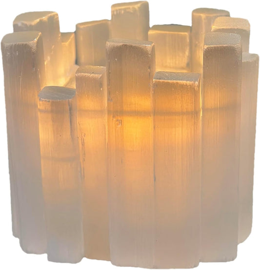 Selenite Tea Light Holder - Natural Crystal Candle Holder for Home Decor, Meditation & Reiki | Square Irregular Cup