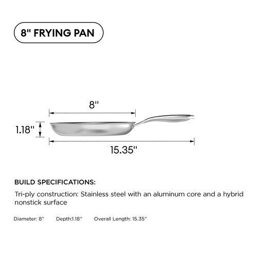 COOKER KING 8-Inch Stainless Steel Pan, Hybrid Nonstick Frying Pan, Skillet, 3-Ply Clad Cookware, Even Heat Distribution, Dishwasher & Oven Safe, with Stay-Cool Handle, Induction Compatible