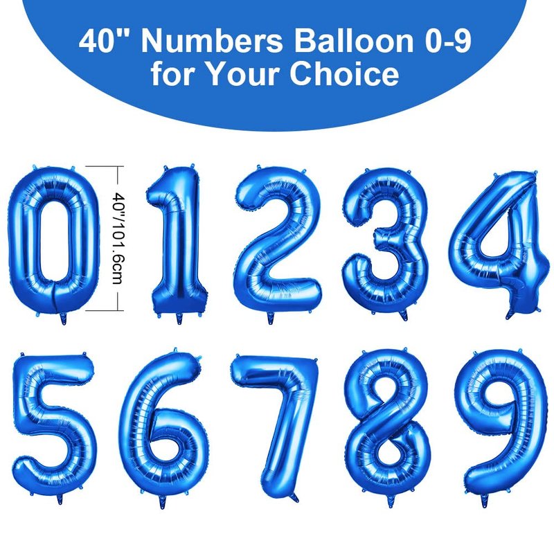 OFFCUP 40 Inch Blue Number 1 Balloon for 1st Birthday Decoration, Birthday Balloons Large Foil Number 1 Balloons Self Inflating for Boys Girls Men Women Birthdays Anniversary Party Decorations