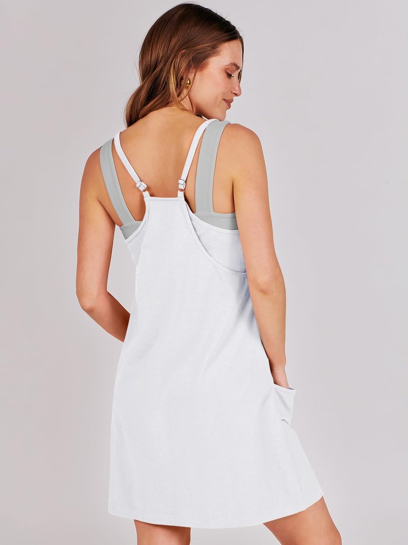 ANRABESS Women Athletic Dress Summer Tennis Workout Active Sports Mini Romper Dress Built in Shorts Travel Vacation Clothes White XX-Large