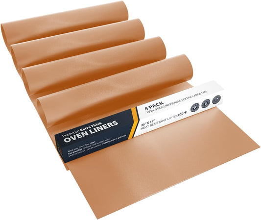 Skiennix Oven Liners - Heavy Duty Non-Stick Mats | 4 Pack, 17”x25” Copper - BPA & PFOA Free Kitchen Essential