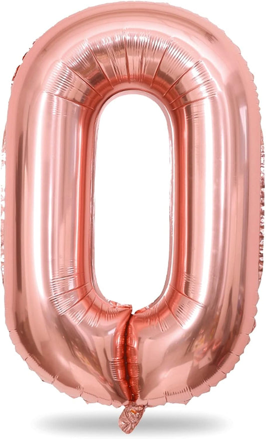 Rose Gold Number 0 Balloon by [Brand Name] - Large Self-Inflating Helium Foil for 20th, 30th, 40th Birthdays & Celebrations