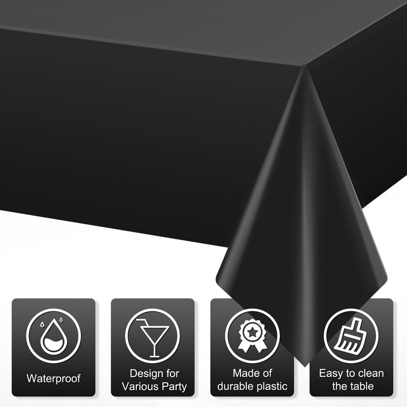 YIDAKO 12Pcs Black Rectangle Tablecloth,Disposable Plastic Table Cloth,Waterproof Black Table Cover for Graduation Birthdays Weddings Anniversary Party Decorations,54 x 108 Inch
