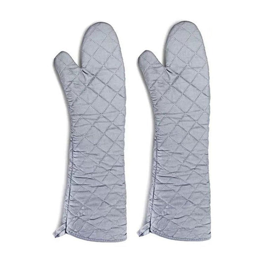 Extra Long Oven Mitts Heat Resistant Cotton Lining Oven Thick Gloves Kitchen Food Service Mittens for Pot Holders Cooking Baking BBQ (24 Inch Silver -1pair)