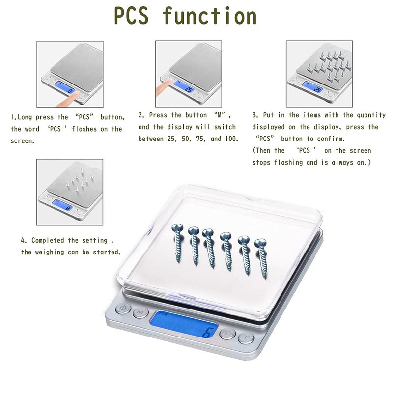 Small Digital Scale,3kg/0.1g,6.6lb,Kitchen Scale,Food Scale,with Blue Backlit LCD Display, 6 Units, Auto Off, Tare, PCS Function, Stainless Steel, Battery Included,Soft Tape Included(150cm)