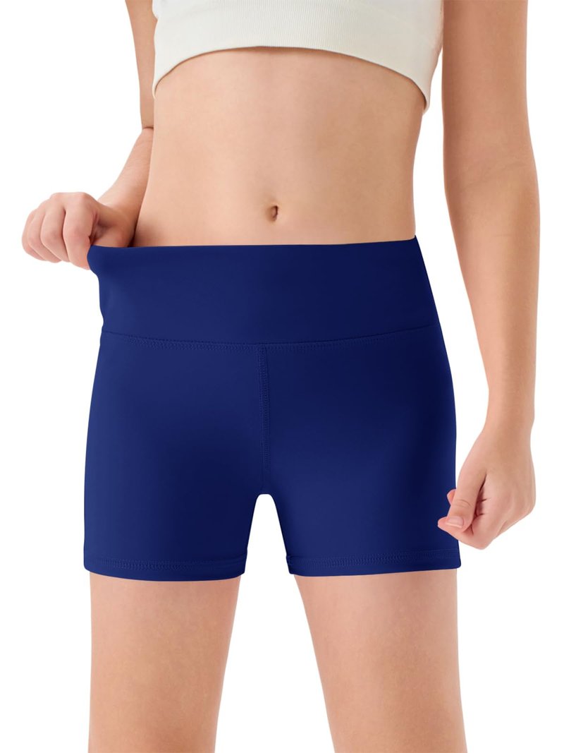 Haloumoning Girls Athletic Shorts Kids High Waisted Yoga Dance Biker Shorts Comfy Gymnastics Shorts 5-14Y Navy