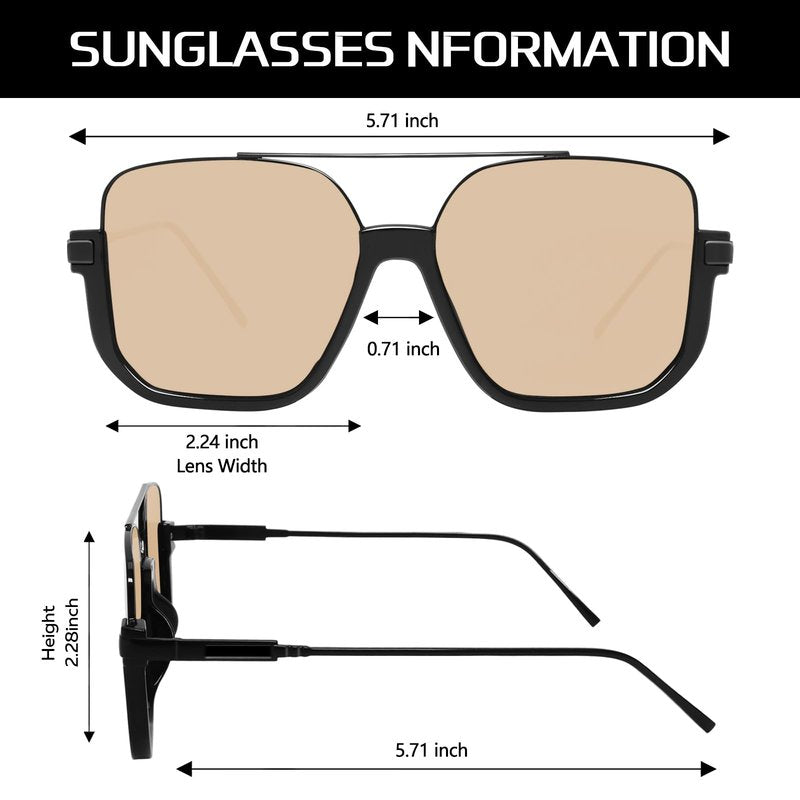 GUVIVI Retro Oversized Aviator Sunglasses for Women Men Square Semi-Rimless Double Bridge Sun Glasses 70s Trendy Shades Pilot-style Brown Pink