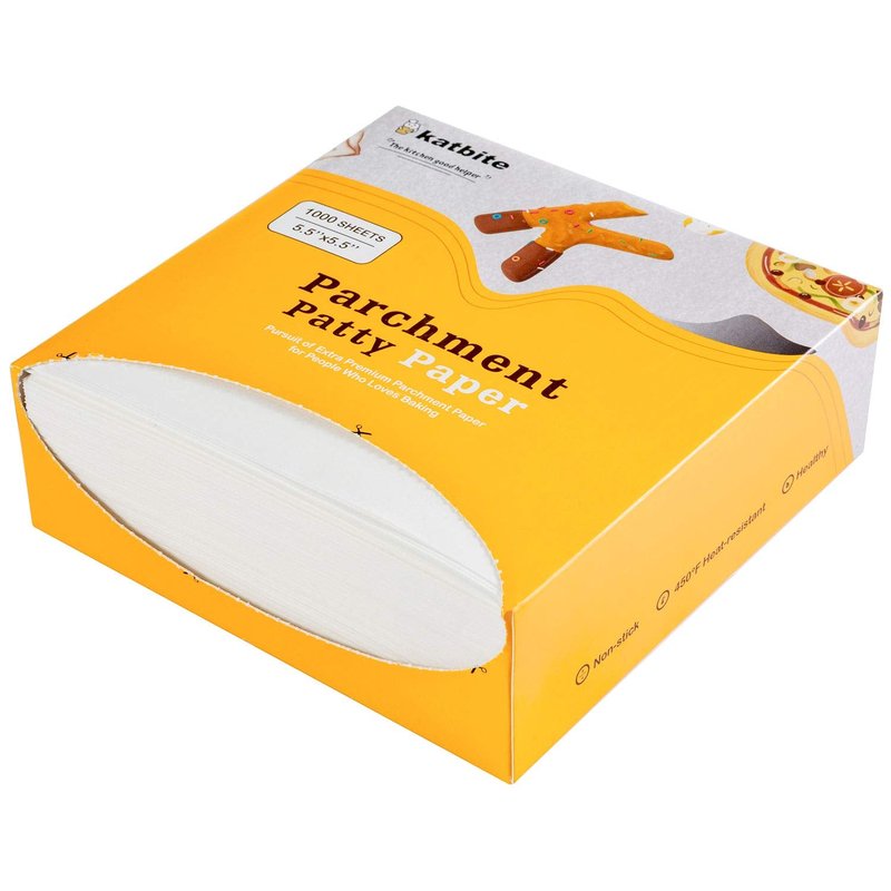 Katbite Hamburger Patty Paper 1000Pcs, 5.5"x5.5" Non Stick Parchment Paper Squares Sheets for Patty Seperate, Burger Press, Ground Beef, Freezing or Candy Wrappers, Use for Oven, Microwave or Freezer