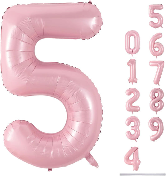 Skiennix Large Light Pink Number 5 Balloon - 40 Inch Self-Inflating Foil Decoration for Birthdays & Anniversaries