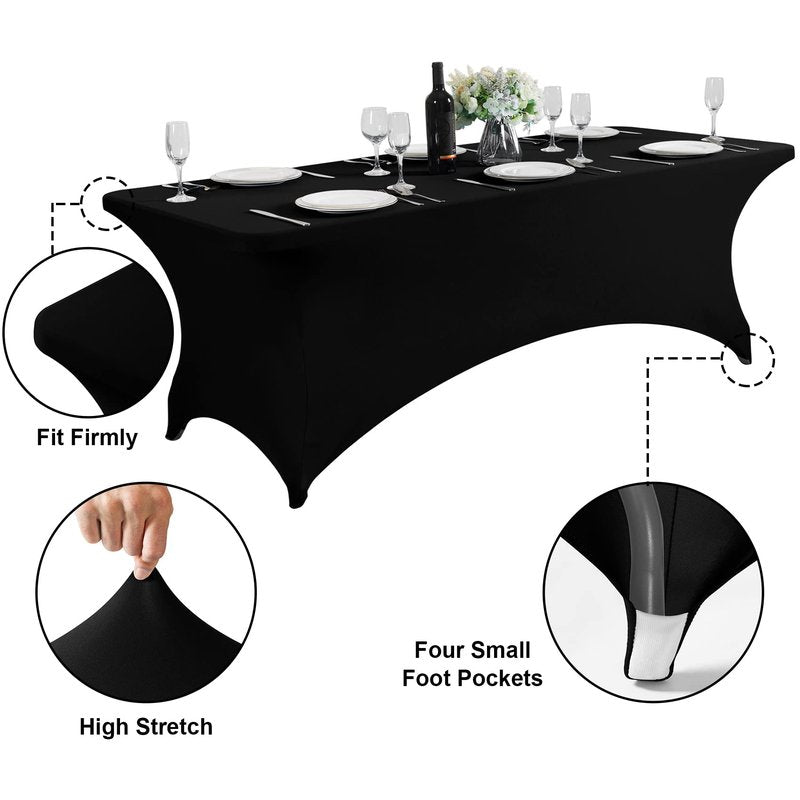 SuperO 2Pack Waterproof Spandex Table Cover for 6FT Table Universal Fitted Stretch Tablecloth for Party, Banquet, Wedding and Events-Black