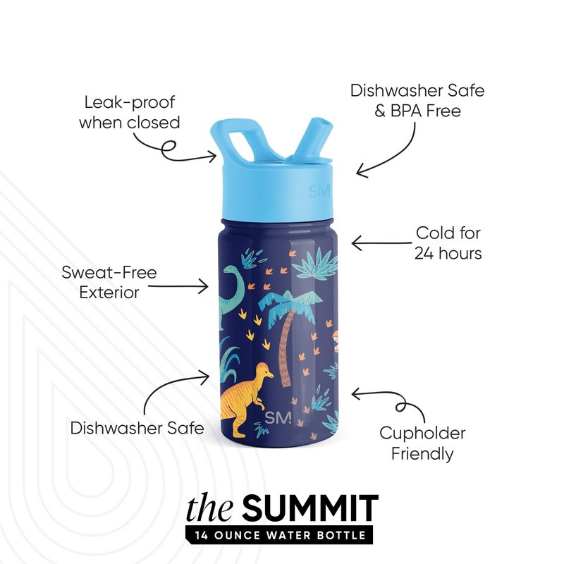 Simple Modern Kids Summit Water Bottle with Straw Lid | 14oz Stainless Steel Cup Insulated Tumbler for Toddlers, School | Jurassic Jungle
