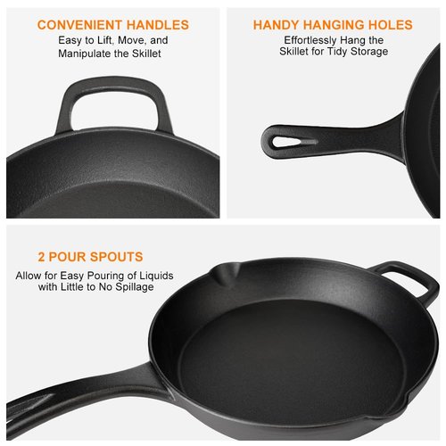 CUISGUSTO 8 Inch Cast Iron Skillet Pre-Seasoned Nonstick Frying Pan, Durable Cookware for Christmas Holiday Meals, Oven Safe for Kitchen & Camping