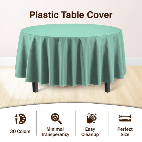 Exquisite 12-Pack Premium Plastic Tablecloth Pack of 12 Premium Plastic Tablecloth 84 Inch Round Table Cover - Light Mint