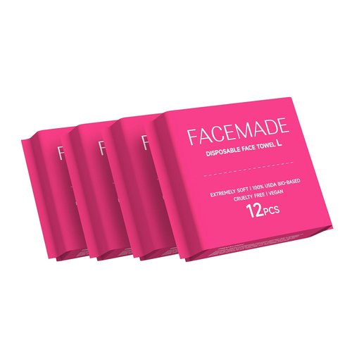 FACEMADE Disposable Travel Towels - 100% Biobased Face Towels, Super Soft & Thick - 48 Count (4 Packs)
