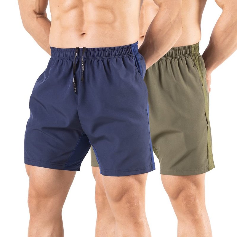Gaglg Men's 5" Running Shorts 2 Pack Quick Dry Athletic Workout Gym Shorts with Zipper Pockets Navy/Green,Small