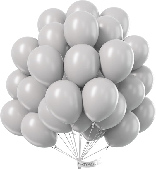 PartyWoo Gray Balloons - 50pcs 12 Inch Matte Gray Latex Helium Balloons for Celebrations