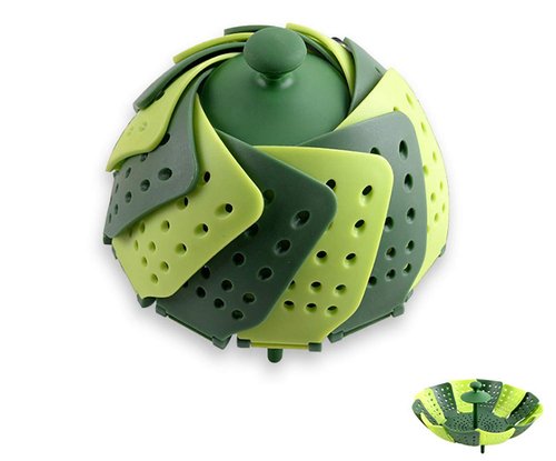 Cyrder Lotus steamer basket, Folding Steamer,BPA-Free,Green Kitchenware Accessory, Non-Scratch Silicone cookware