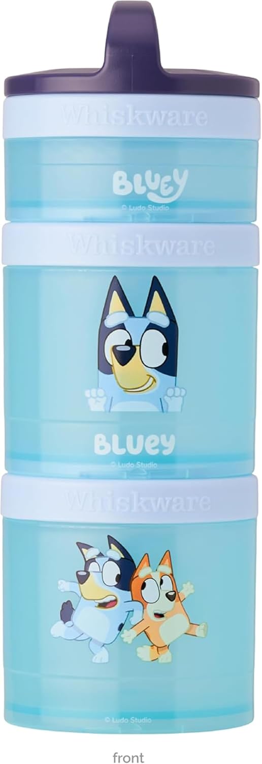 Whiskware Stackable Snack Containers - 3 Cup Set for Kids | Travel-Friendly, Cupholder Compatible, Bluey Design