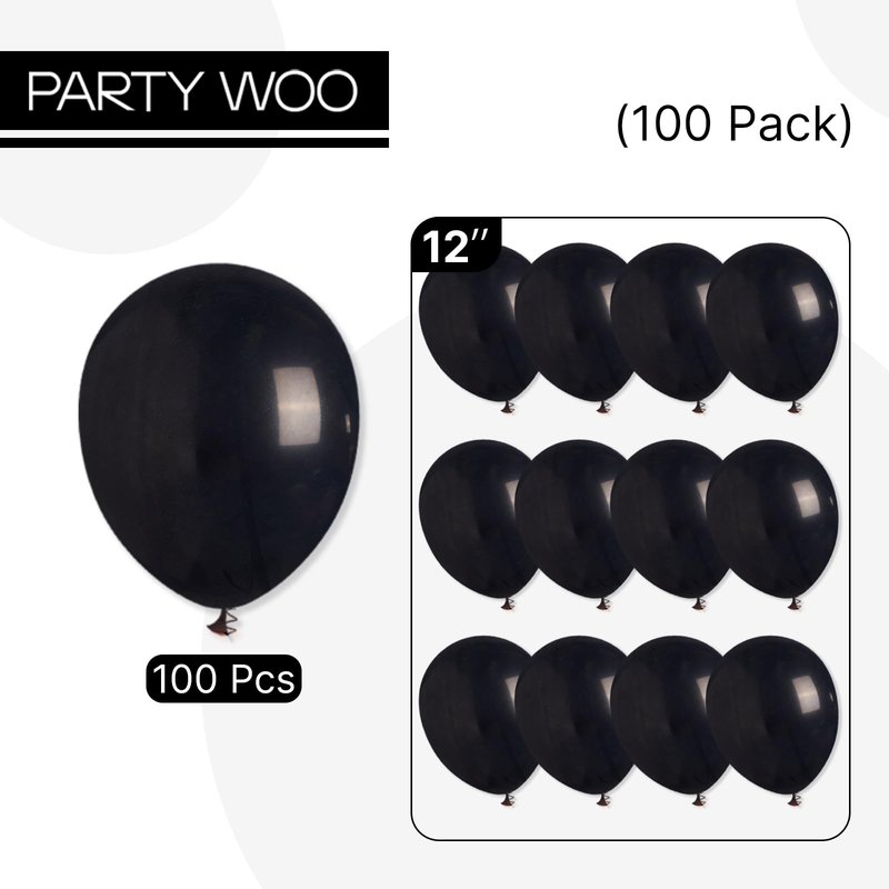 PartyWoo Black Balloons 100 pcs 12 Inch Latex Helium Matte Black Balloons for Baby Shower Birthday Graduation Casino Gaming Anniversary Retirement Pirate Race Car Theme Party Decorations Black-Y18
