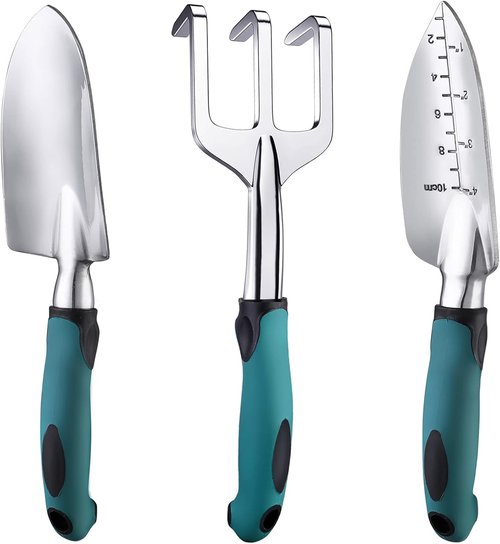 FANHAO Garden Tools Set - 3 Piece Heavy Duty Cast Aluminum Tools with Non-Slip Handles | Durable Gardening Gifts for All