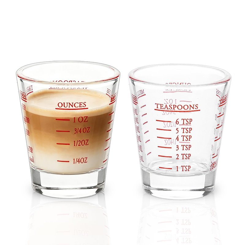Shot Glasses Measuring cup Espresso Shot Glass Liquid Heavy Wine 2 Pack 26-Incremental Measurement 1oz, 6 Tsp, 2 Tbs, 30ml (2 pack-red)