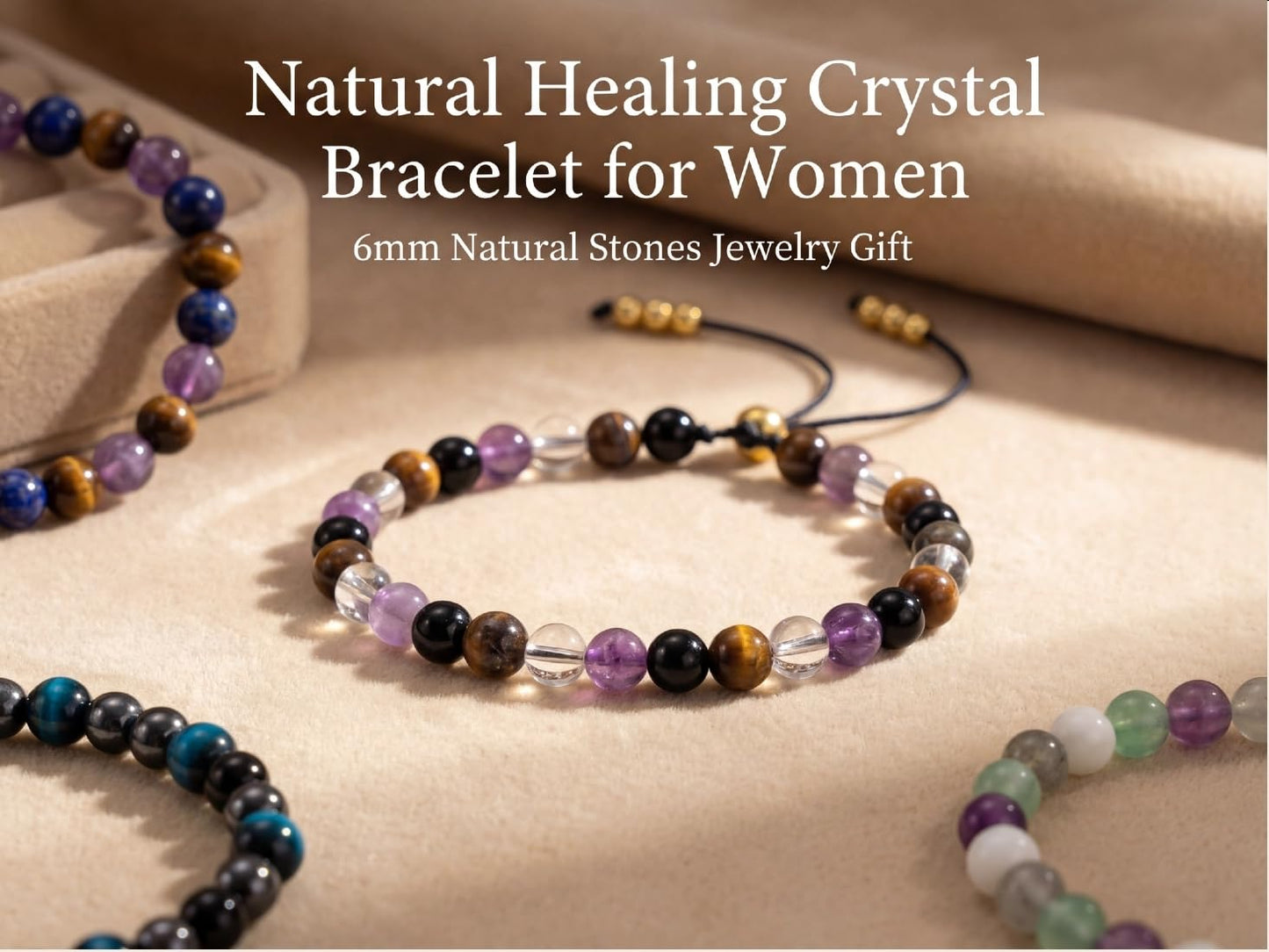 NUKAYAI Anxiety Relief Bracelet Gifts for Women Natural Stress Healing Crystals Lapis Lazuli Tiger Eye Amethyst Bracelet Jewelry Natural Stones