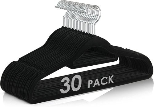 DUDUCOFU Velvet Hangers - Non-Slip Felt Design | 30 Pack Black Space-Saving Slim Hangers with 360° Swivel Hook for Suits, Coats & Dresses