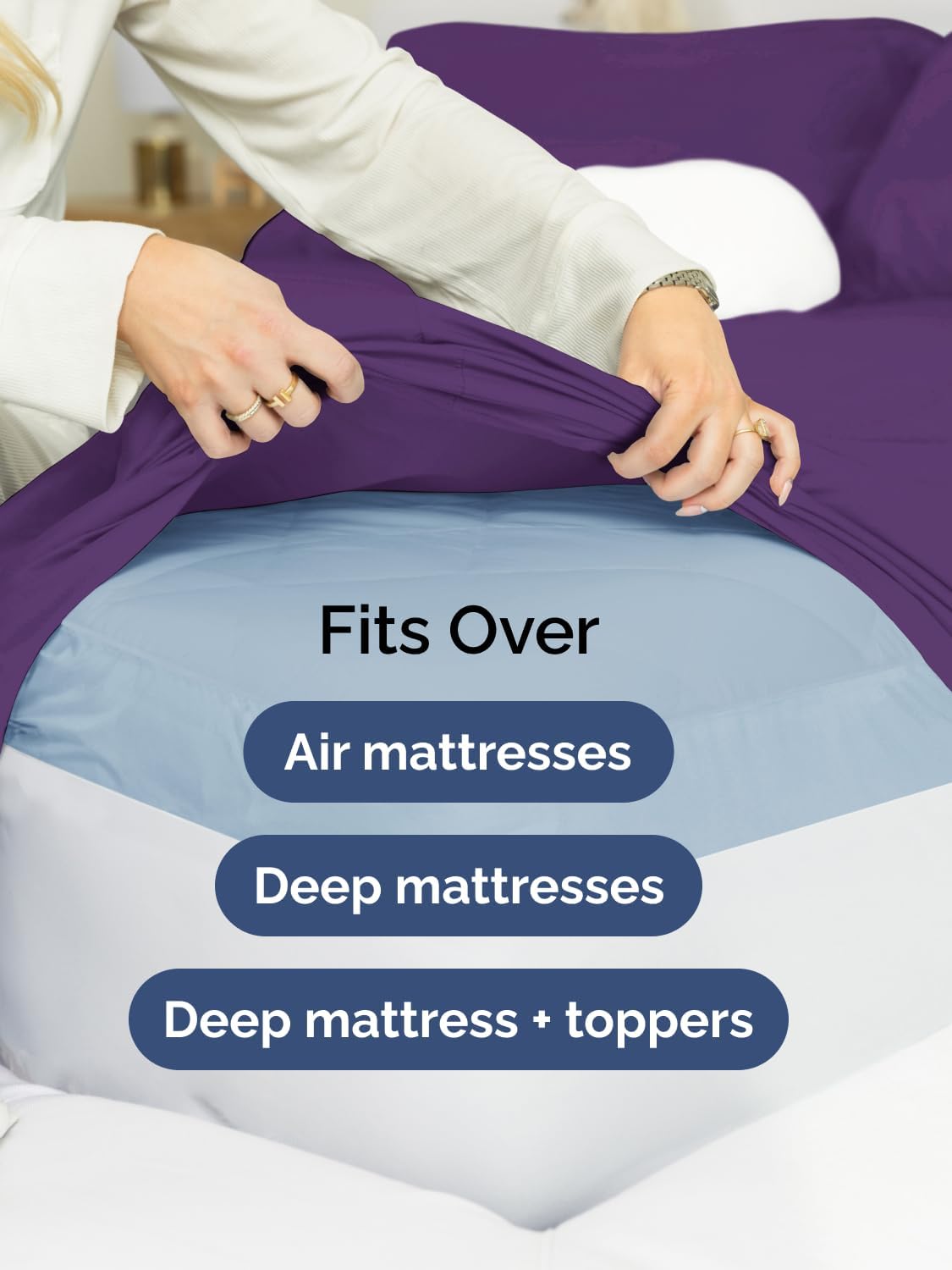 Skiennix Extra Deep Split King Sheet Set - 7 Piece Breathable Cooling Bedding - Soft Wrinkle-Free Purple