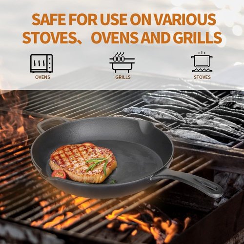 CUISGUSTO 8 Inch Cast Iron Skillet Pre-Seasoned Nonstick Frying Pan, Durable Cookware for Christmas Holiday Meals, Oven Safe for Kitchen & Camping